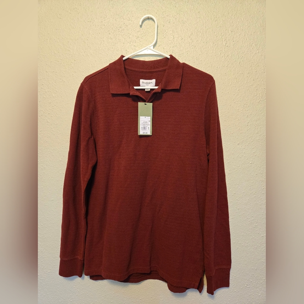NWT Goodfellow & Co Men's Maroon Long-sleeve Polo Shirt Size Small